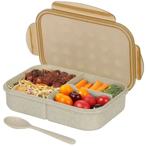 Wheat Straw Fiber 3-Compartment Lunch Box with Spoon Microwave Safe