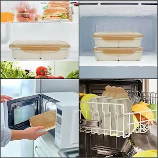 Wheat Straw Fiber 3-Compartment Lunch Box with Spoon Microwave Safe