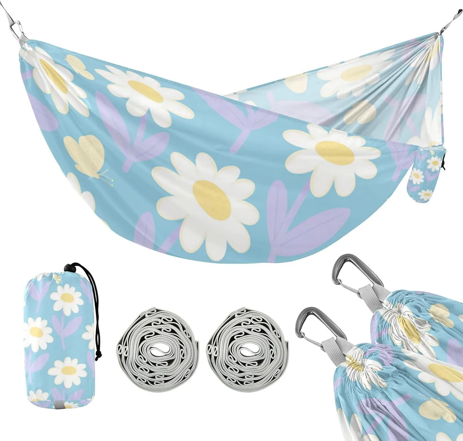 White Daisy 330lb Capacity Outdoor Hammocks with Portabl Carry Bag Tree Hammock for Outside Patio Backyard Poolside hamaca para Camping 0 a 24 Meses