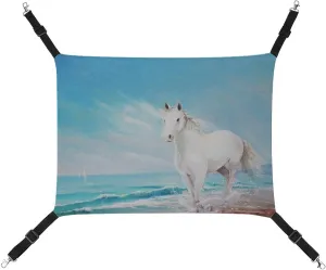 White Horse on The Beach Hanging Cat Bed Soft Breathable Pet Hammock for Cage Pet Sleeper for Kitten Ferret Puppy Rabbit