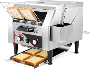 WICHEMI Commercial Electric Conveyor Toaster - 300 Slices/Hour, 2200W Heavy Duty for Restaurant, Bun, Bagel, Bread - Stainless Steel