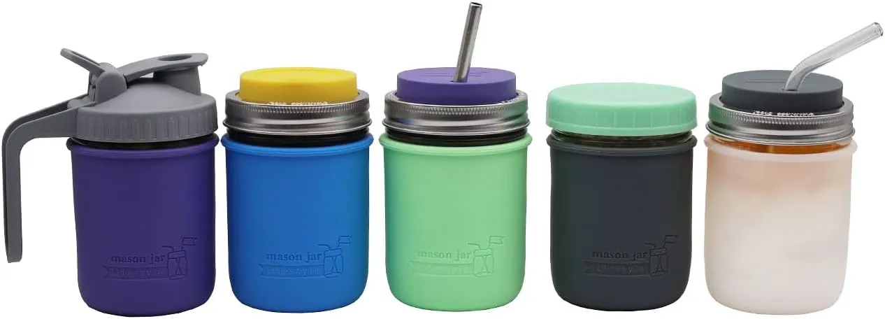 Wide Mouth Pint 16oz Silicone Sleeves/Jackets for Protecting Ball, Kerr, Canning Jars by Mason Jar Lifestyle (Multicolor, 5 Pack)