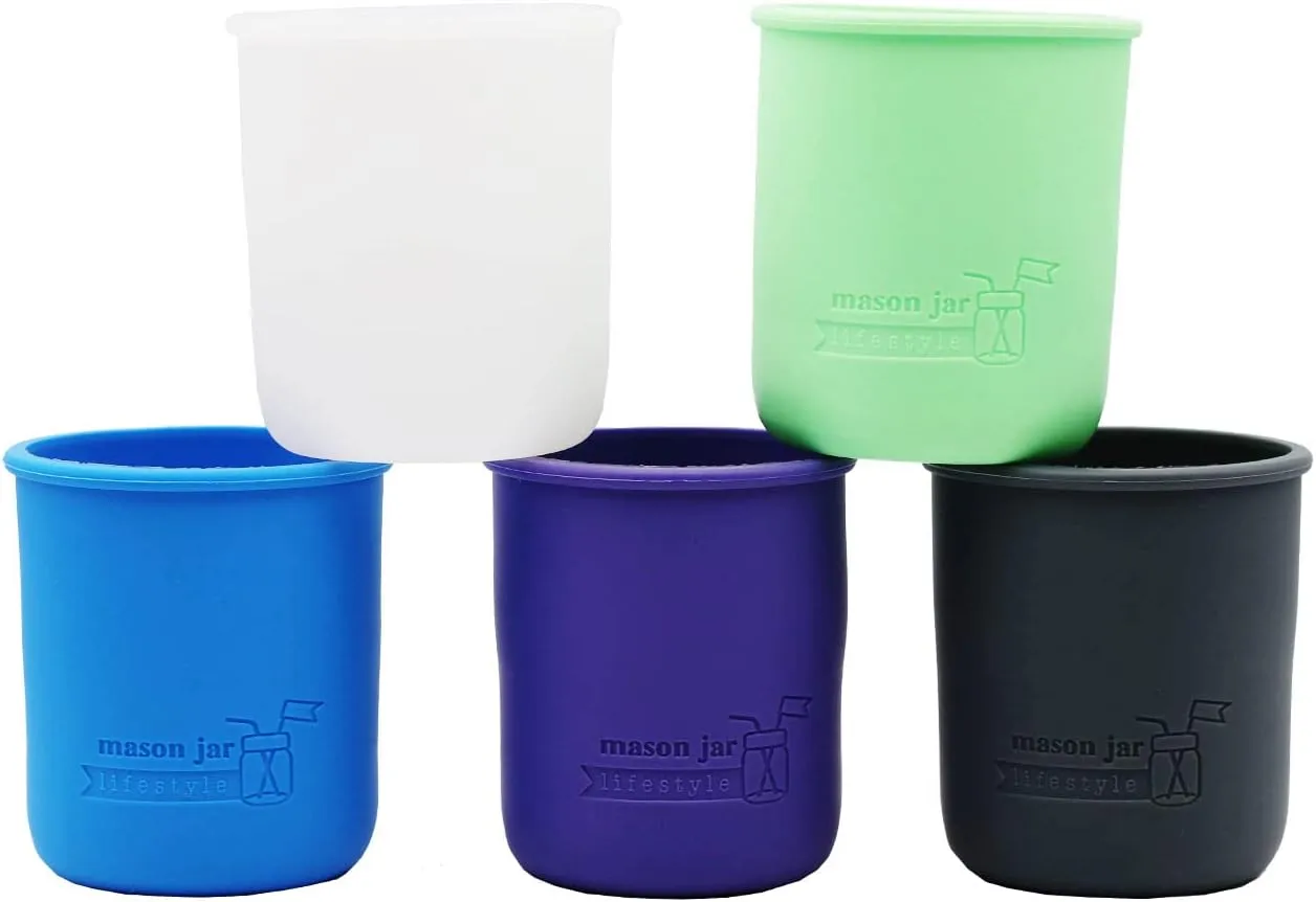 Wide Mouth Pint 16oz Silicone Sleeves/Jackets for Protecting Ball, Kerr, Canning Jars by Mason Jar Lifestyle (Multicolor, 5 Pack)