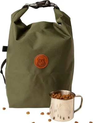 Wilderdog Doggie Bag - Water Resistant, Portable Kibble Carrier & Stainless Steel Mug - Olive