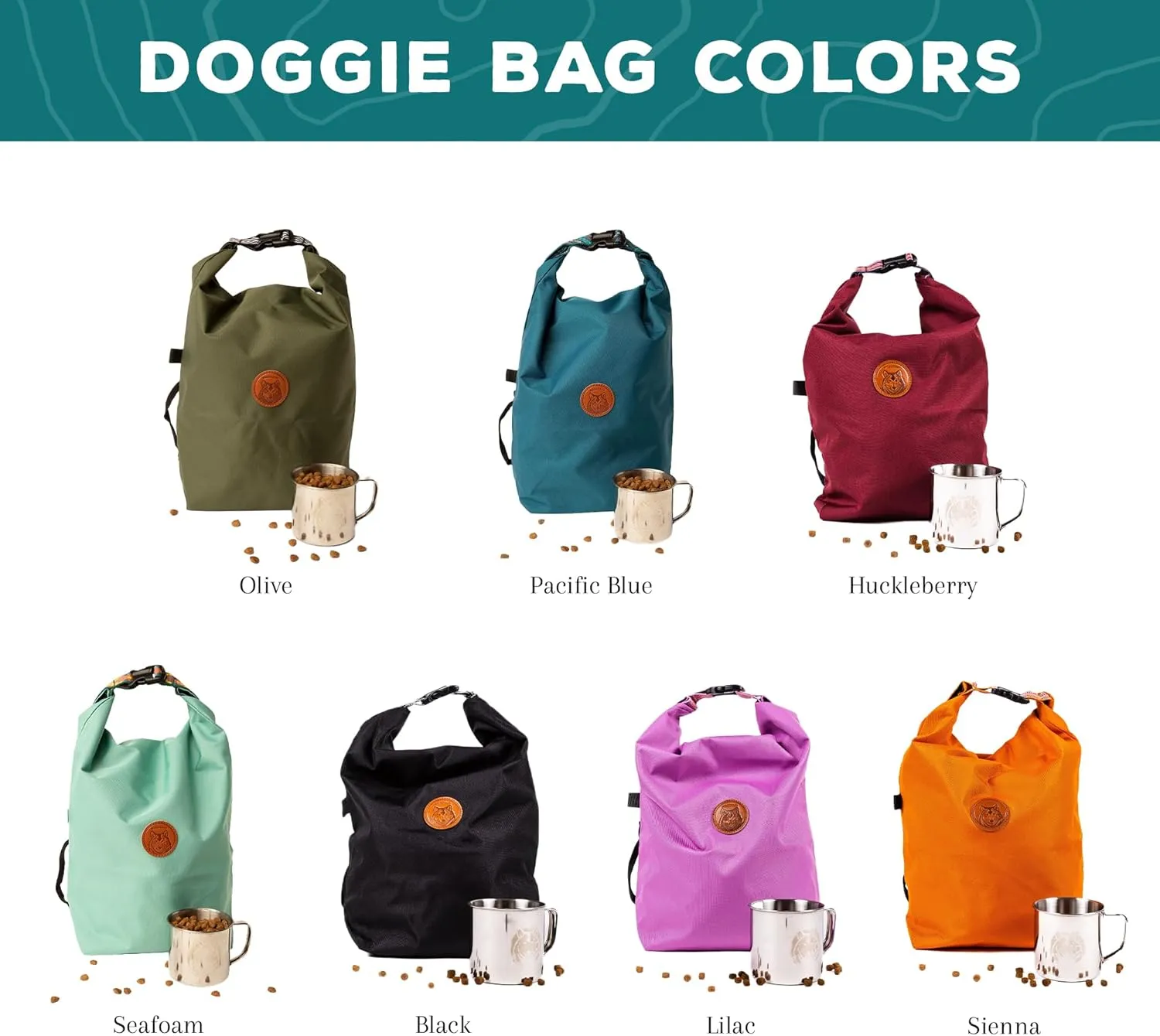 Wilderdog Doggie Bag - Water Resistant, Portable Kibble Carrier & Stainless Steel Mug - Sienna