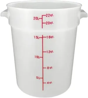 Winco Heavy-Duty Round Food Storage Container, 22 Quart, White