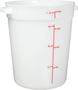 Winco Heavy-Duty Round Food Storage Container, 8 Quart, White