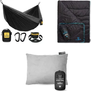 Wise Owl Outfitters Black Hammock with Pillow & Blanket - 400 lbs Capacity, 16 oz Weight, Waterproof Camping Accessories