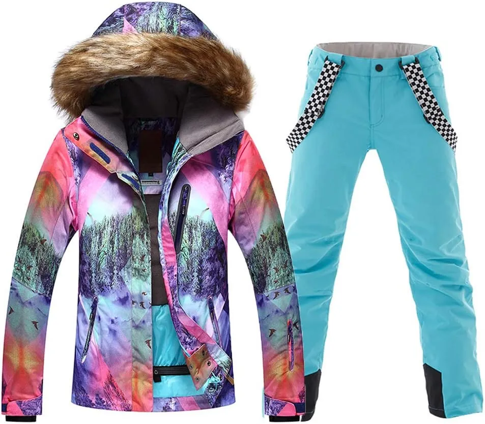 Women Snowboard Suit Waterproof Windproof Ski Jacket and Pant