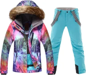Women Snowboard Suit Waterproof Windproof Ski Jacket and Pant