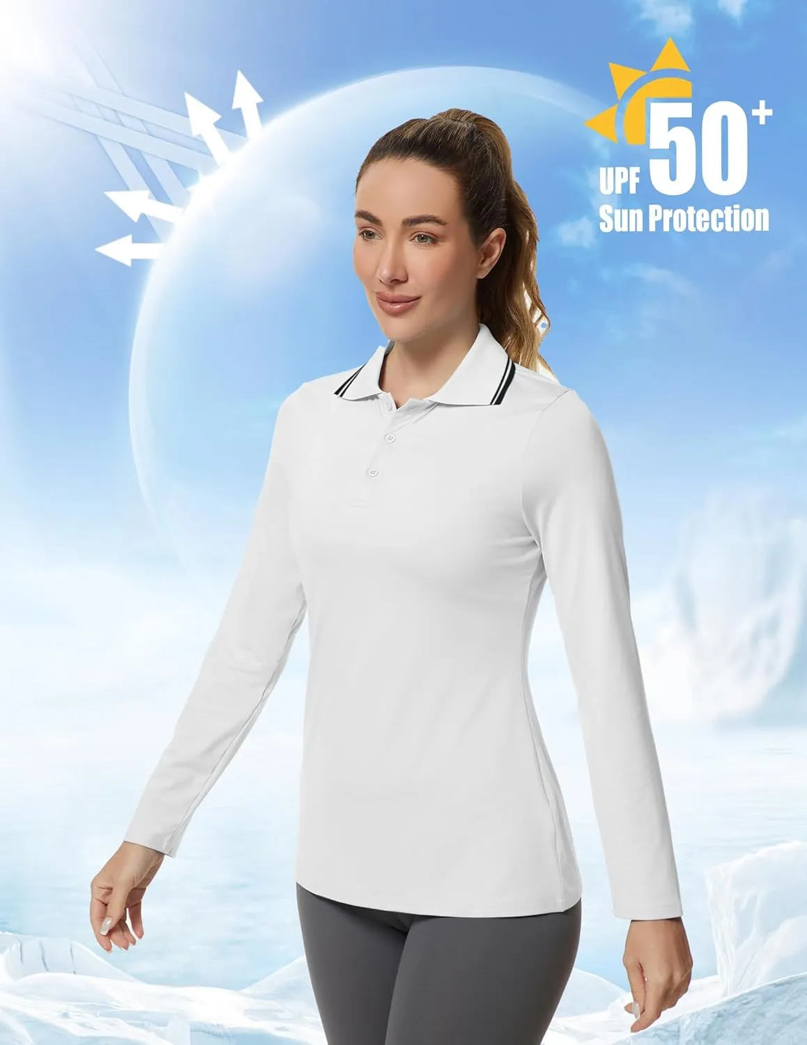 Women's Golf Polo Shirts Long Sleeve Workout Tops UPF 50  Sun Protection Quick Dry Lightweight Active Tennis Shirts