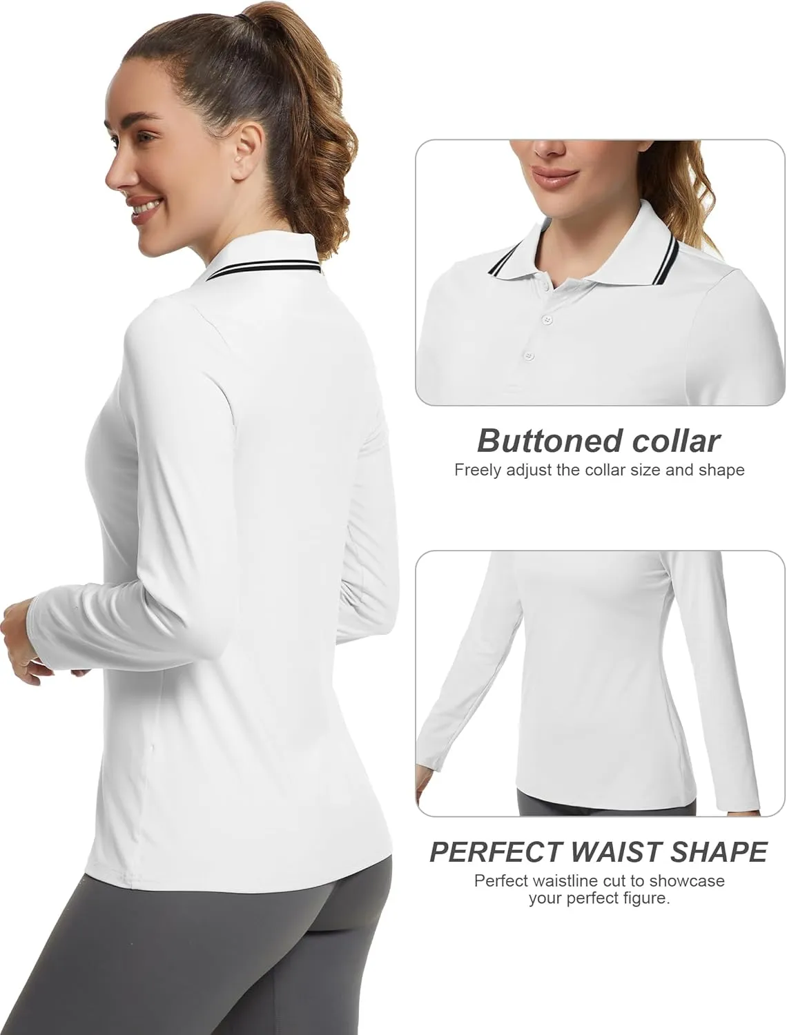 Women's Golf Polo Shirts Long Sleeve Workout Tops UPF 50  Sun Protection Quick Dry Lightweight Active Tennis Shirts