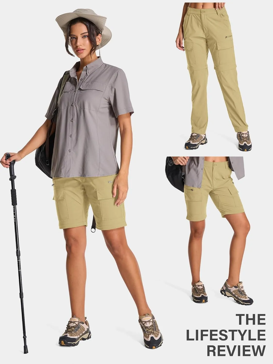 Womens Hiking Pants Convertible Quick Dry Stretch Lightweight Zip Off Outdoor Safari Pants with Cargo Pockets