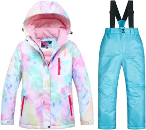 WOWULOVELY Girl's Winter Skisuit Thicken Warm Hooded Snowsuit Toddler Ski Jacket Pants Set