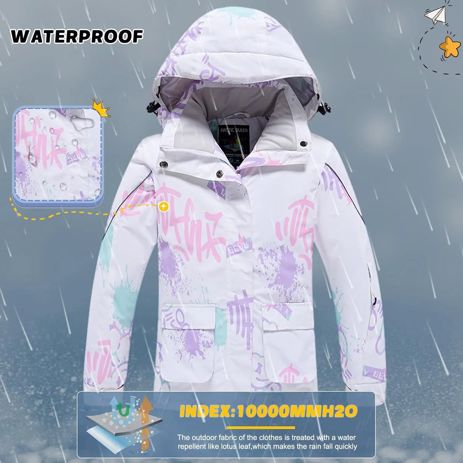 WOWULOVELY Girl's Winter Skisuit Thicken Warm Hooded Snowsuit Toddler Ski Jacket Pants Set
