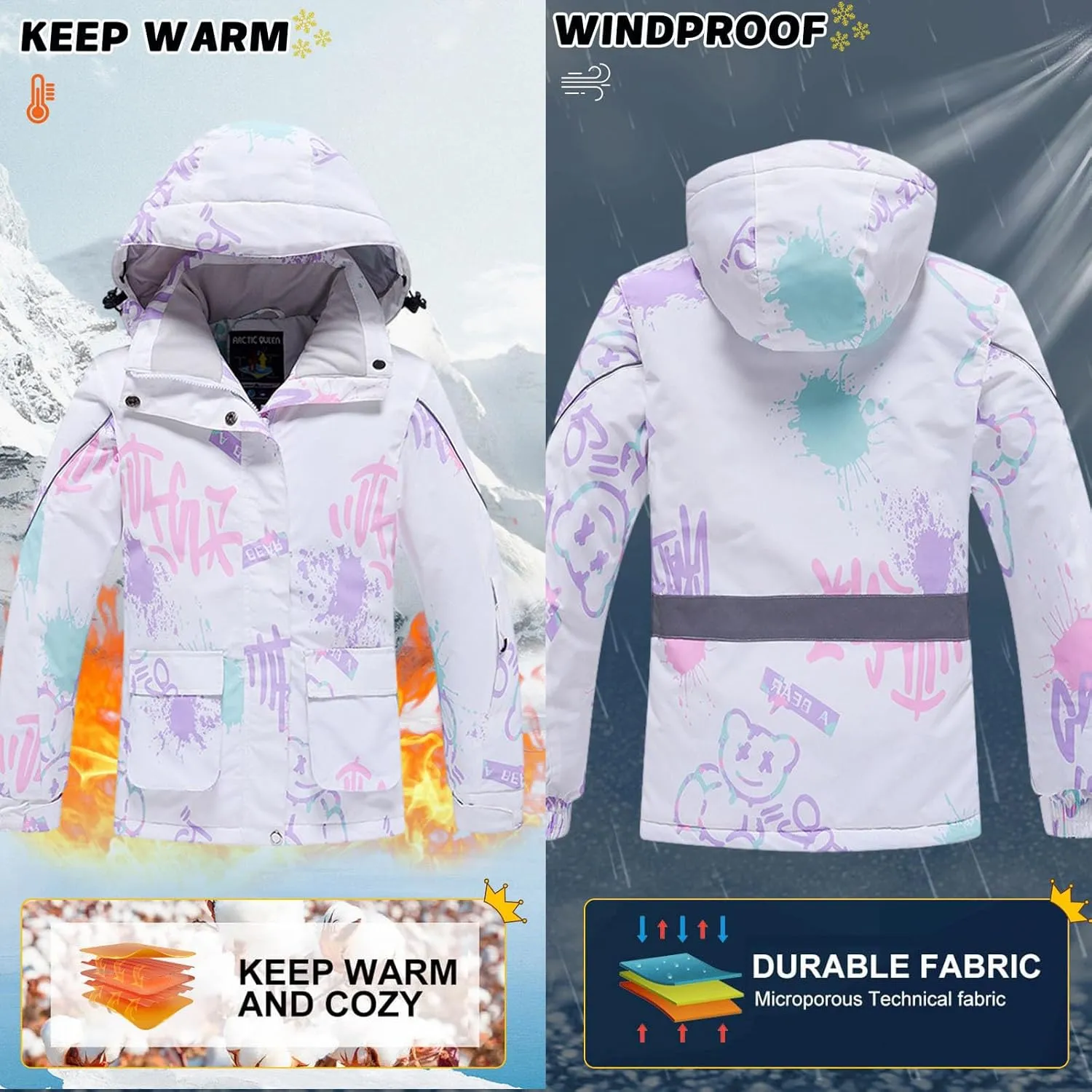 WOWULOVELY Girl's Winter Skisuit Thicken Warm Hooded Snowsuit Toddler Ski Jacket Pants Set