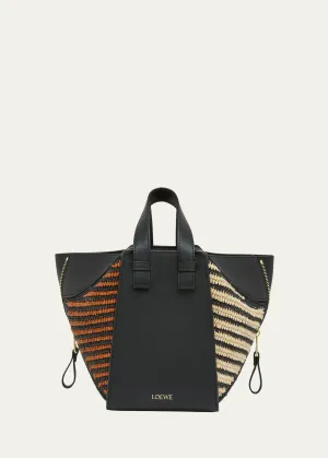 x Paula's Ibiza Hammock Compact Top-Handle Bag in Striped Raffia with Leather Handles