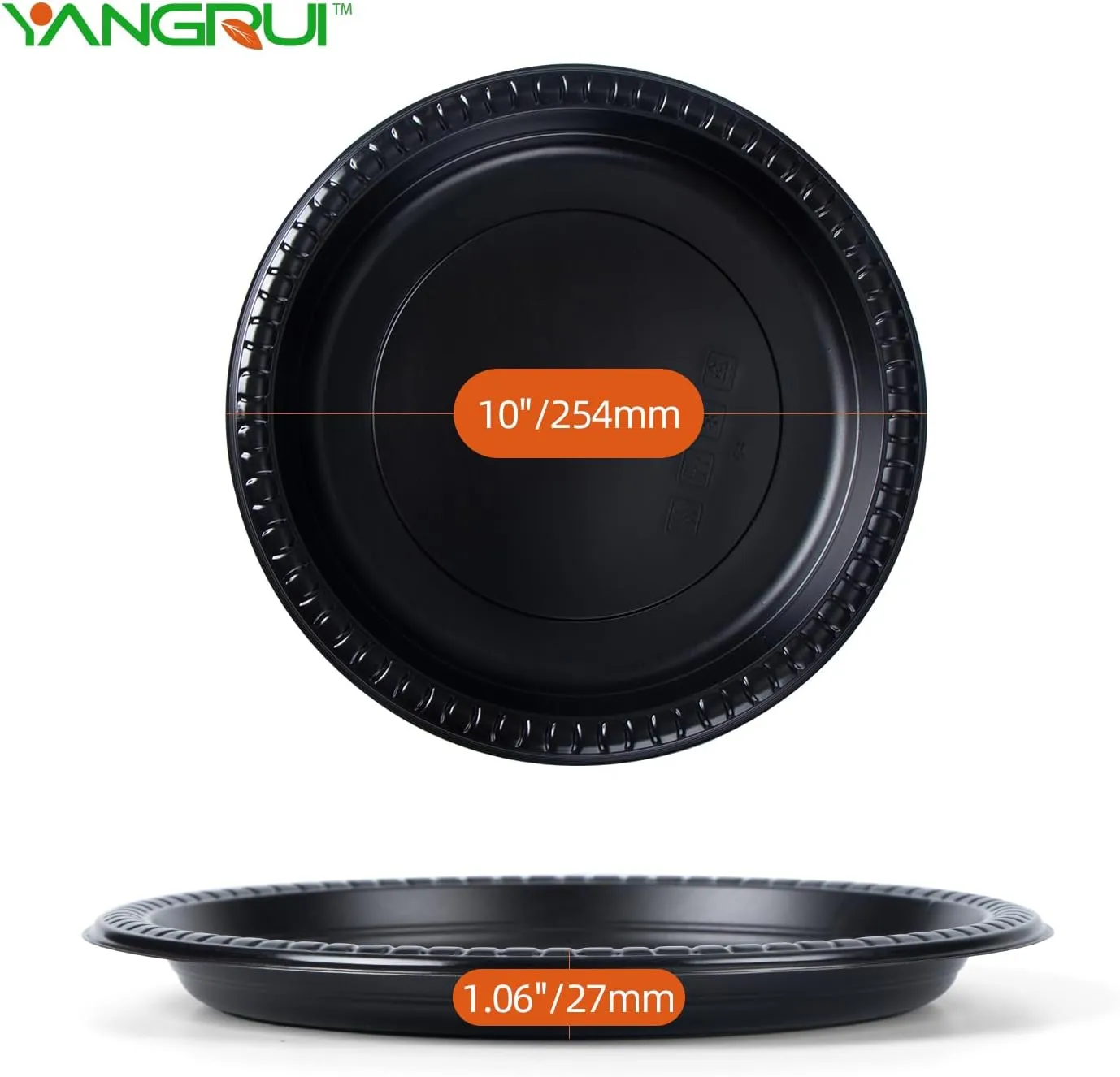 YANGRUI Plastic Plates, 10 Inch 150 Pack Food Grade Material Machine Washable Safe Disposable Plate BPA Free Black Unbreakable MFPP Dinner Trays