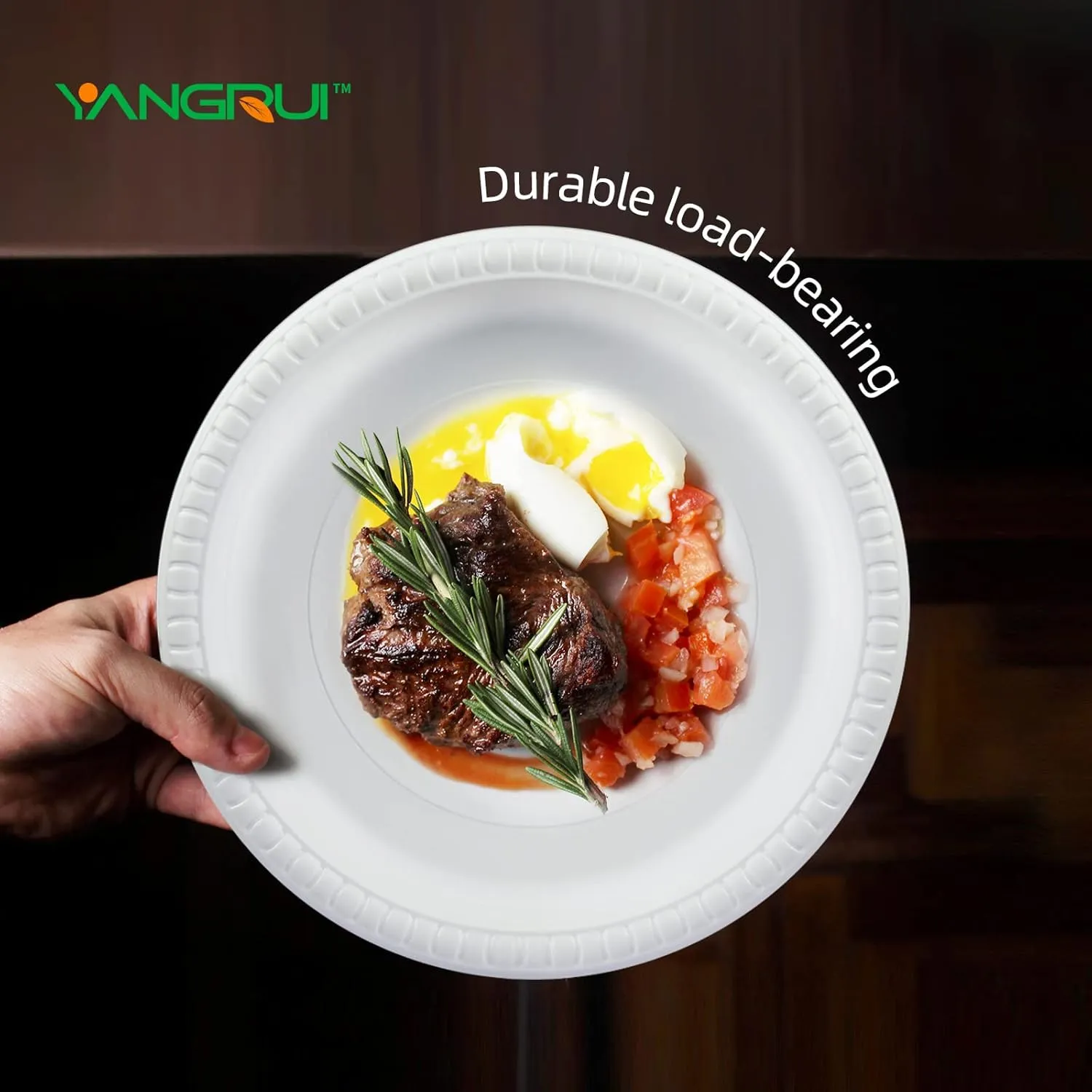 YANGRUI Reusable Plastic Plates, 9 Inch 150 Pack Food Grade Material BPA Free White Dinner Trays