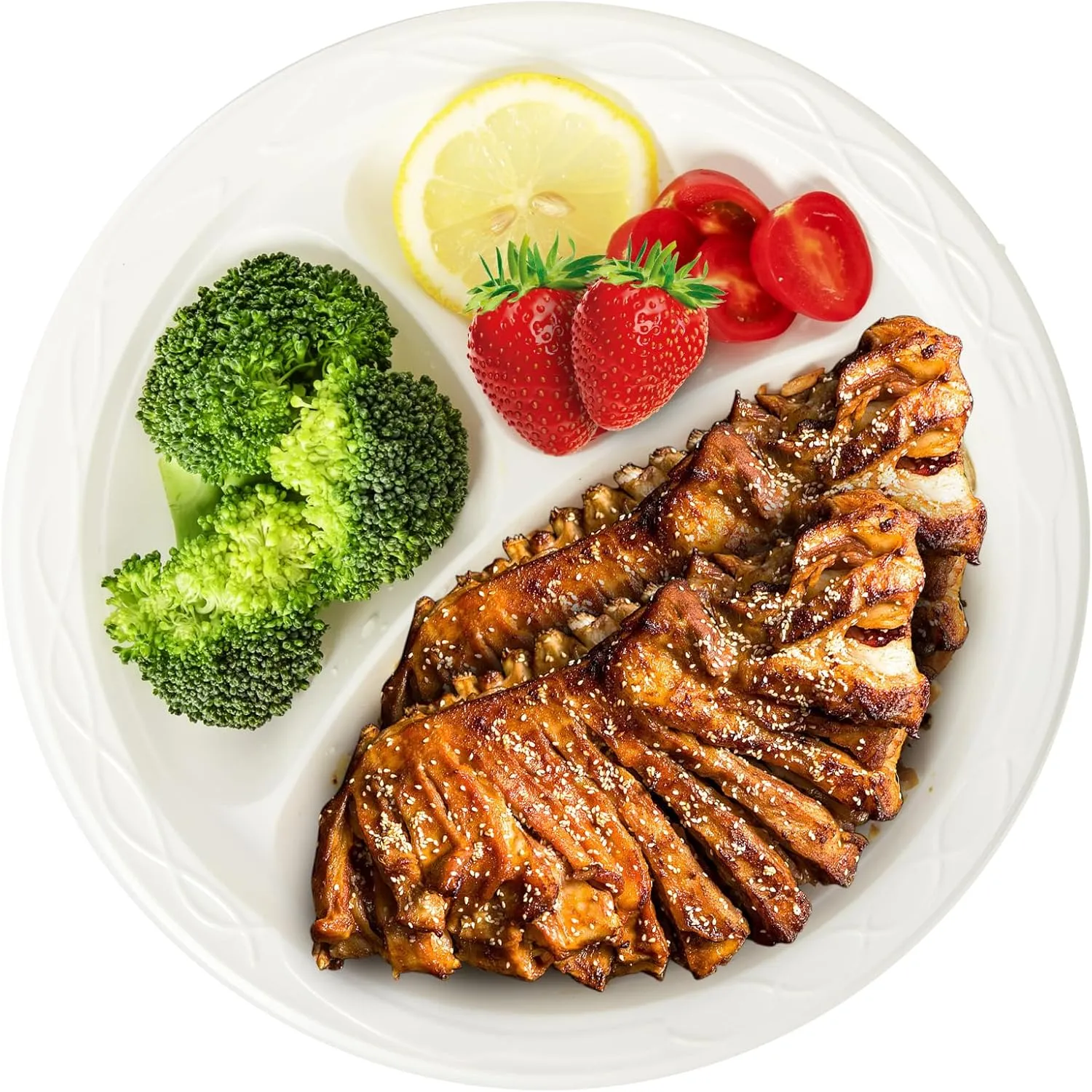 YANGRUI White Plastic Plates, 10 Inch 3 Compartments Microwave Safe Disposable Plate Food Grade Material BPA Free Reusable MFPP Dinner Trays