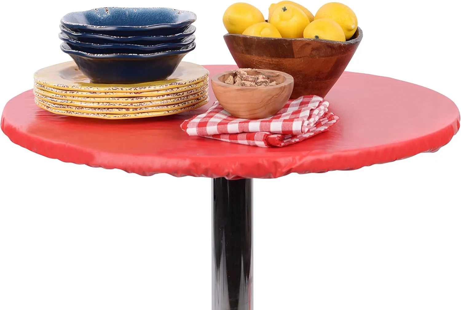 Yourtablecloth Heavy Duty Vinyl Round Fitted Tablecloth (Table Cover) with Flannel Backing Vibrant Colors Elasticized Tablecloth Great for Indoor and Outdoor Dining and Playing Cards 36” Black
