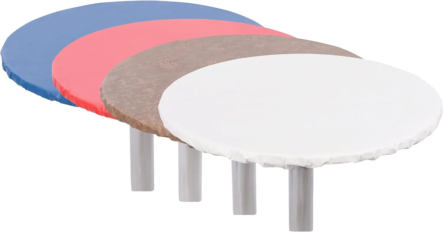Yourtablecloth Heavy Duty Vinyl Round Fitted Tablecloth (Table Cover) with Flannel Backing Vibrant Colors Elasticized Tablecloth Great for Indoor and Outdoor Dining and Playing Cards 36” Sand