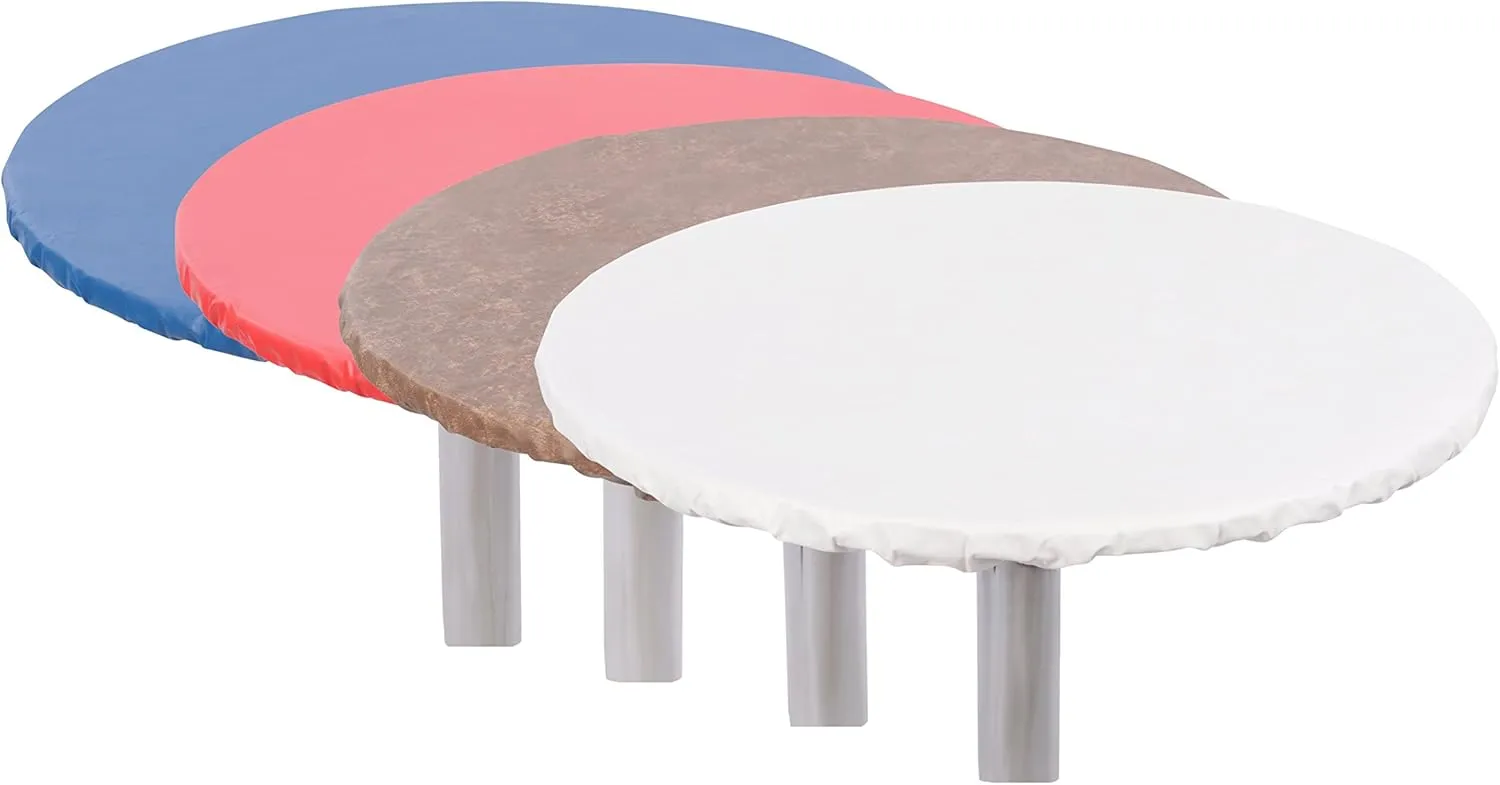 Yourtablecloth Heavy Duty Vinyl Round Fitted Tablecloth (Table Cover) with Flannel Backing Vibrant Colors Elasticized Tablecloth Great for Indoor and Outdoor Dining and Playing Cards 48” Grey