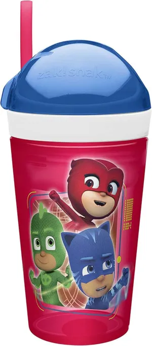 Zak Designs PJ Masks ZakSnak All-In-One Drink Tumbler   Snack Container For Toddlers – Spill-proof 4oz Snack Container Screws Securely Onto 10oz Tumbler With Accessible Straw, PJ Masks