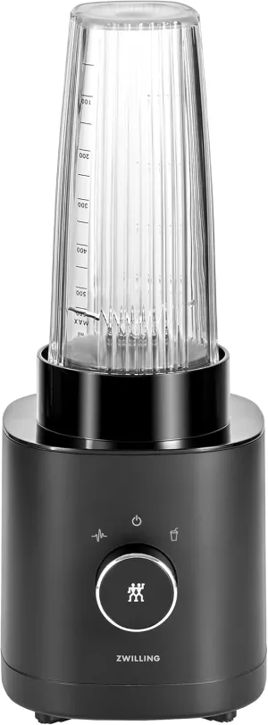 ZWILLING Enfinigy Personal Blender, Piranha Teeth Cross Blade for Ultimate Blending, Smoothies, Shakes and More, 20 fl oz Breakproof Travel Cup with Lid, BPA Free, Black