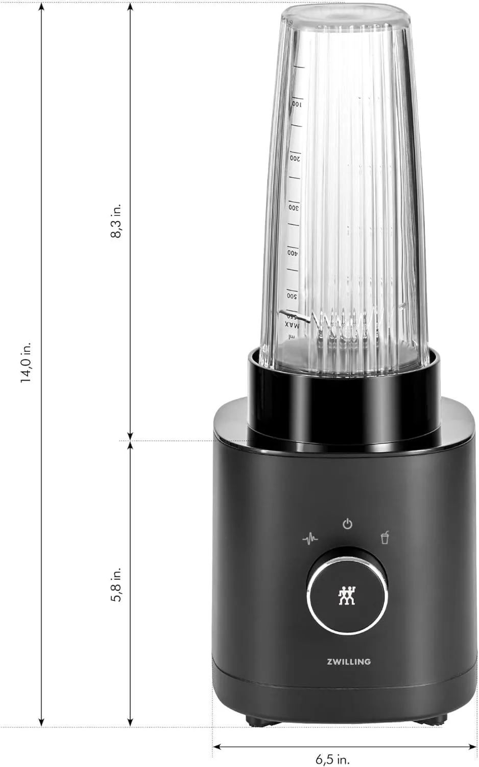 ZWILLING Enfinigy Personal Blender, Piranha Teeth Cross Blade for Ultimate Blending, Smoothies, Shakes and More, 20 fl oz Breakproof Travel Cup with Lid, BPA Free, Black