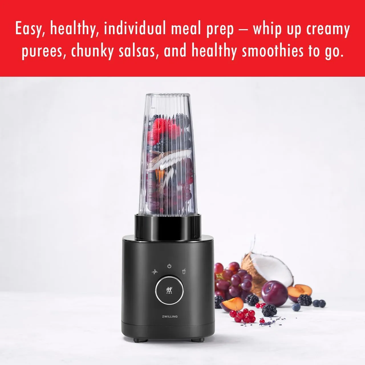 ZWILLING Enfinigy Personal Blender, Piranha Teeth Cross Blade for Ultimate Blending, Smoothies, Shakes and More, 20 fl oz Breakproof Travel Cup with Lid, BPA Free, Black