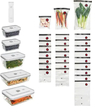 Zwilling Fresh & Save 32-pc Vacuum Sealer Machine Set, Sous Vide Bags, Meal prep, Airtight Food Storage Containers Glass