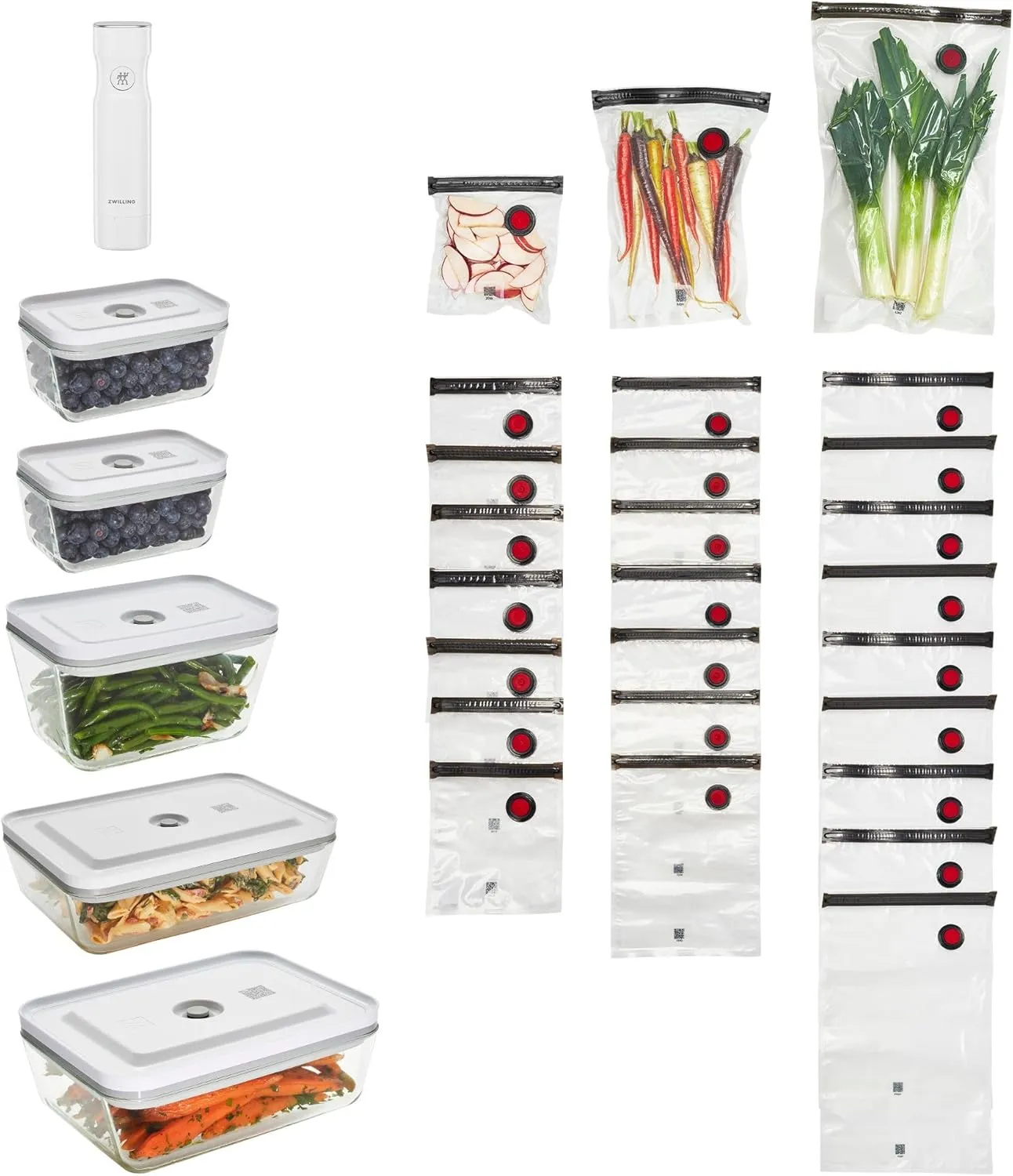 Zwilling Fresh & Save 32-pc Vacuum Sealer Machine Set, Sous Vide Bags, Meal prep, Airtight Food Storage Containers Glass